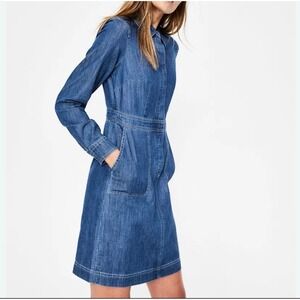 Boden Hattie Denim Chombery Shirt Dress Women's US 10P Blue Long Sleeve Pockets‎